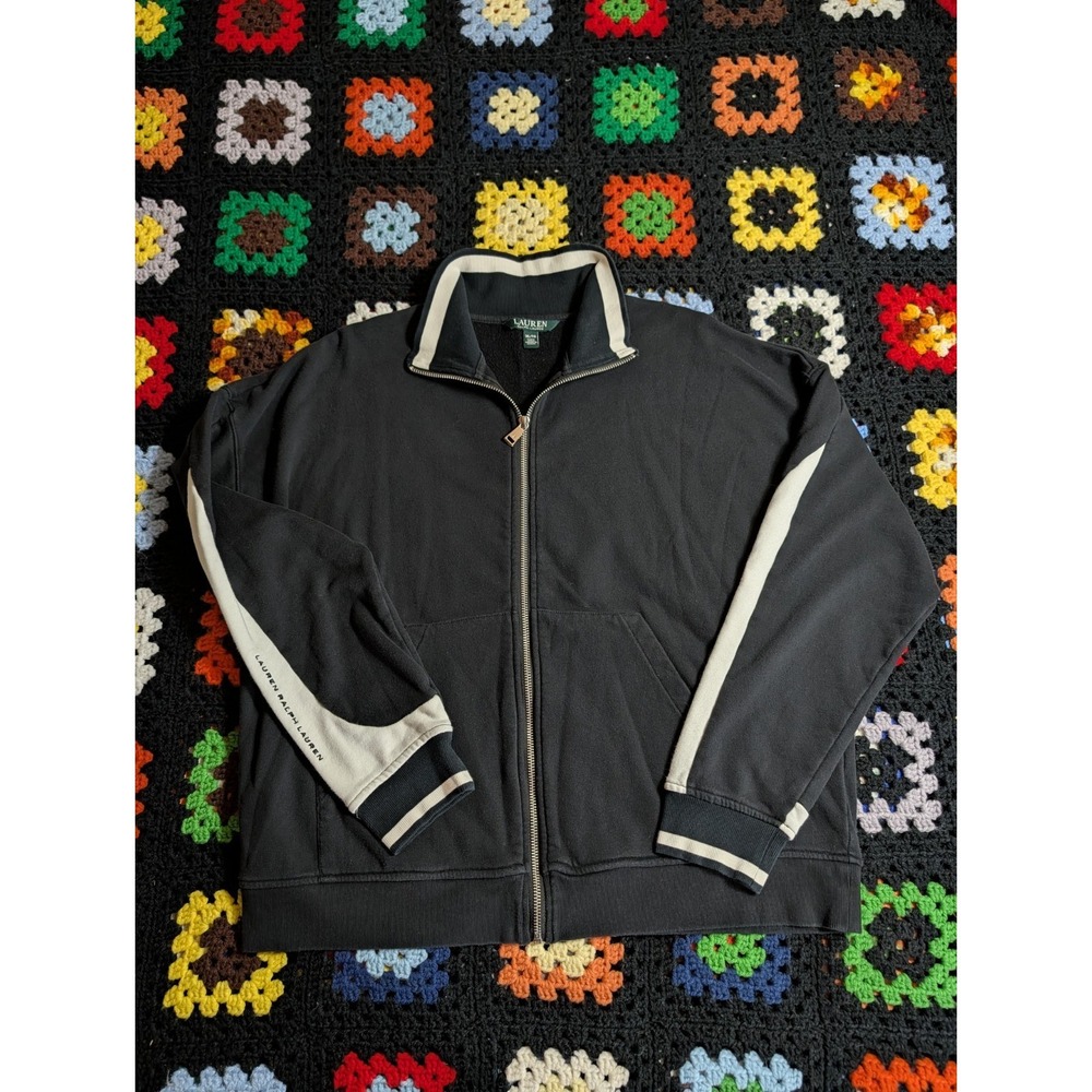 Lauren Ralph Lauren Full Zip Tracksuit Jacket Mock Neck LS Pocket Black‎ Size XL